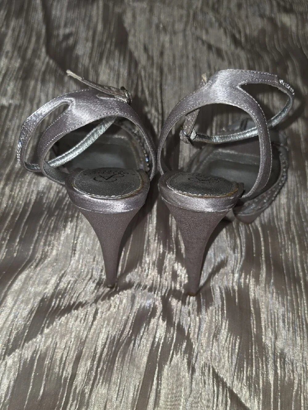Adrianna Papell Silver Rhinestone Strappy Evening Heels